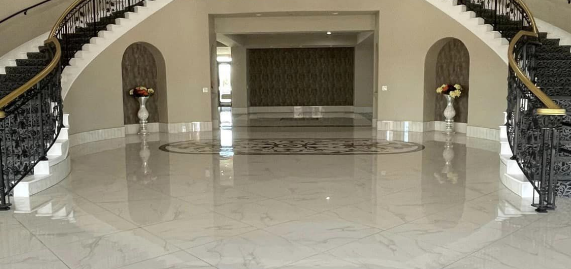 High-quality tile flooring installation in a temple corridor